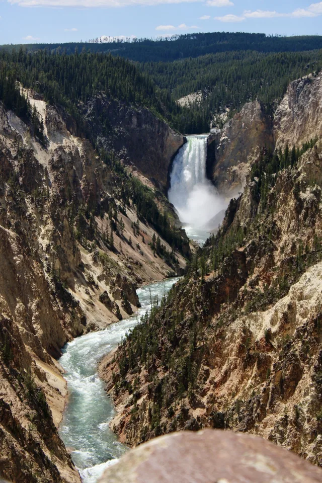 Lower Falls framed by the steep walls of Yellowstone canyon